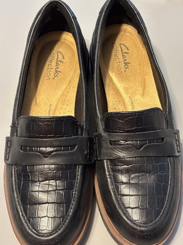 Mocassini Clarks Westlynn Ayla Penny da donna taglia 6 5 M scarpe slip on in pelle nera