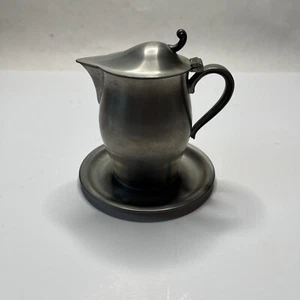 Lidded Pewter Cream Pitcher w/Underplate Vintage International Pewter - Picture 1 of 6