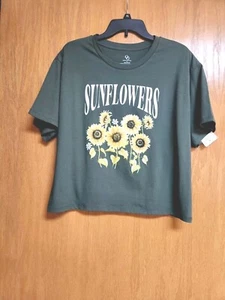 Sunflowers Graphic Print Short Sleeve Green Top. NWT. XL. Organic Generation.... - Picture 1 of 7
