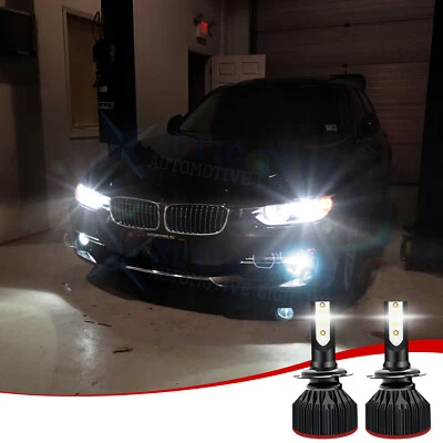 6000k 60W Clear Cool Xenon White H7 LED Headlight High Low w/fan Bulbs Replace - Image 1 of 4