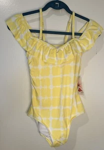 LANDS' END TUMMY CONTROL OFF-THE-SHOULDER RUFFLE ONE PC SWIMSUIT Size 2 - Picture 1 of 5