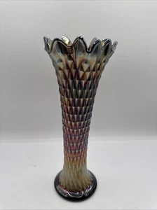 Northwood Diamond Point Carnival Glass Swung Vase 11" Amethyst Purple - Picture 1 of 17