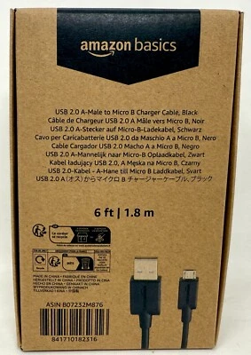 New Amazon Basics Gold Plated 6 Ft. USB-A 2.0 to Micro USB Black Charging Cable - Image 1 of 4