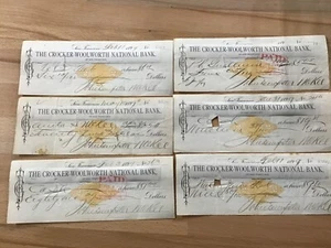 1899 Crocker-Woolworth National Bank San Francisco Revenue Stamped Lot of 6 - Picture 1 of 12