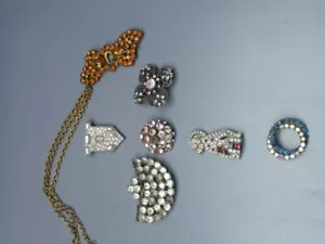 Lot Of 7 Victorian antique brooches with rhinestone and art glass. Cezcho - Picture 1 of 17