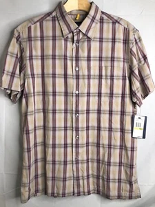 NWT Nautica Mens M Beige Multicolor Plaid Short Sleeve Button Down Shirt NEW - Picture 1 of 14