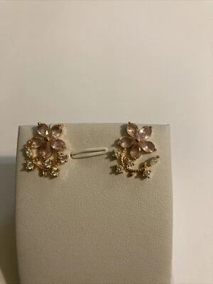 Aretes gota lágrima flor zafiro rosa y blanco creados en laboratorio 18k GF Foto 1 de 4