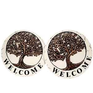 Decorative Tree of Life Cement Stepping Stone 25.5 cm Round Welcome Plaque - Picture 1 of 17