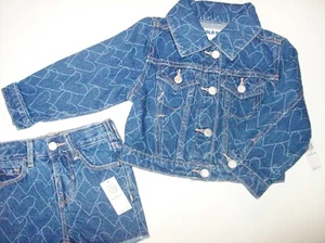 Old Navy Jean Jacket Shorts Girls 2Toddler Heart Print Cropped Frayed Denim New - Picture 1 of 7
