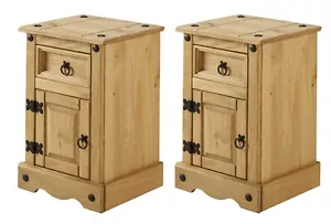 Corona Bedside Narrow 1 Door Table Cabinet Pot Cupboard Solid Pine x2 Mercers - Picture 1 of 3
