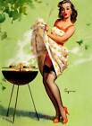 Vintage GIL ELVGREN Pinup Girl CANVAS ART PRINT Poster BBQ Smoke 16&quot;X 12&quot;
