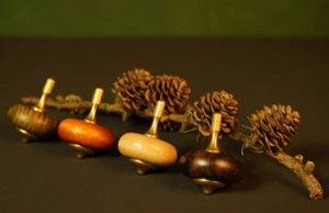 4pc Brass+Wood Hand Twisting Spinning Top Gyro Gyroscope Spinner Toy Gift - Picture 1 of 1