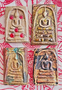LOT 4 Talisman Bénédiction Bonze Phra Somdej amulette terre cuite Thaïlande tc - Picture 1 of 6