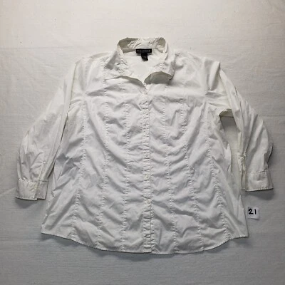 Blusa Dialogue Reunida Camisa Blanca Sólida Top Abotonada Para Mujer Talla Grande 2X Foto 1 de 4