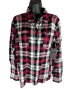 Hurley Plaid Button Down Pocket Shirt Women M Relaxed Fit Top All Season Blouse - Picture 1 of 6