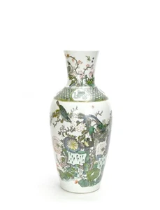 Fine Chinese Qing Kangxi MK Wucai Famille Verte BIrd & Flower Porcelain Vase - Picture 1 of 7