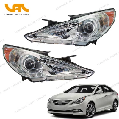 Factory For 2011-2014 Hyundai Sonata Chrome Amber Corner Halogen Headlights Pair - Image 1 of 4