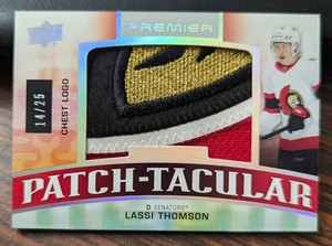 2021-22 Upper Deck Premier Lassi Thomson Rookie Patch-Tacular Chest Logo 14/25 
