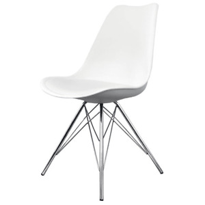 Fusion Living Soho White Plastic Dining Chair with Chrome Metal Legs