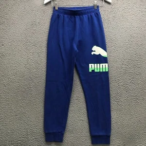 Puma Jogger Sweatpants Boys Youth Medium Graphic Logo Blue Green White - Picture 1 of 6