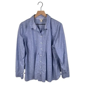 L.L. Bean Women's Pintuck Button Down Cotton Shirt Long Sleeves Size XL Nautical - Picture 1 of 9