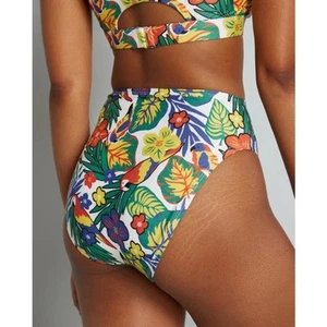 ModCloth XL The Franky High Waisted Bikini Bottom Swimwear Green Floral Jungle - Picture 1 of 10