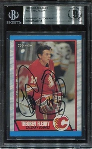 FLAMES THEO FLEURY signed autographed 1989 OPC ROOKIE CARD RC BECKETT (BAS) - Picture 1 of 2