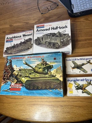 5 件老式模型坦克两栖黄鼠狼两架飞机半轨道未组装良好 — 第 1/4 张图片