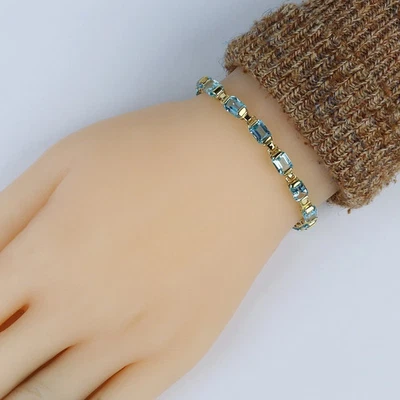 Pretty Emerald Cut Lab Created Blue Topaz 14K Yellow Gold Plated Bracelet - Image 1 of 4