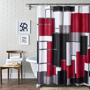 Modern Geometric Shower Curtain Red,RED and Black White Waterproof Shower Cur... - Picture 1 of 7