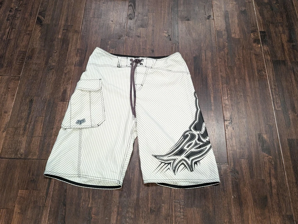 Pantalones Cortos Fox Racing para Hombres 30 Bañadores Bolsillo Carga Blanco Rayas Surf Foto 1 de 4