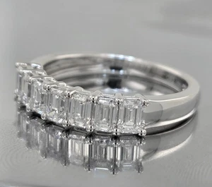 Smaragdschliff 7 Steine Diamant Ehering 1,00 Karat, 14 Karat Weißgold - Bild 1 von 2