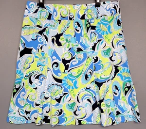 Courtenay Skirt Womens 18W Blue Green Paisley A-Line Cotton Stretch Side Zip - Picture 1 of 11