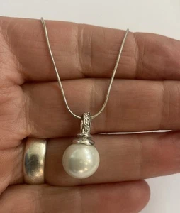 Sterling Silver, Faux Pearl And Crystal Pendant Necklace By SIMPLY SILVER - Picture 1 of 17