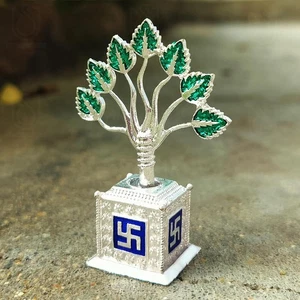 Planta Tulsi Plateada para Pooja Decorativa, Religiosa Metal Expositor - Imagen 1 de 3