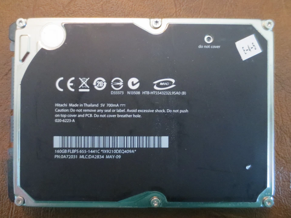 Hitachi HTS543232L9SA0 (B) PN:0A72031 MLC:DA2834 Apple#655-1441C 160gb Sata HDD - Image 1 of 1