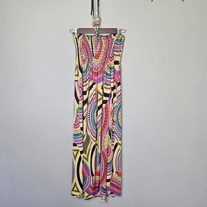 1.2.3 Vibrant Multicolor Smocked Midi Dress Attached Beaded Necklace S Small - Picture 1 of 9
