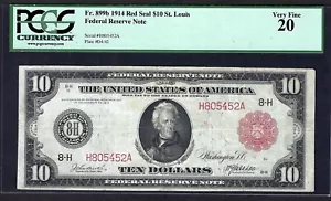 🇺🇸 1914 $10 RED-SEAL FR-899b ♚♚ST. LOUIS♚♚ PCGS VERY FINE 20 ONLY 30 KNOWN!!! - Picture 1 of 2