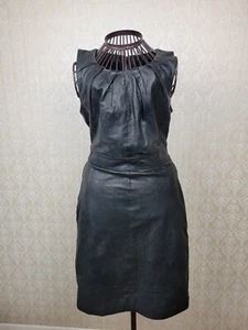 KAREN MILLEN Genuine Black Leather Dress Size UK 10 - Picture 1 of 17