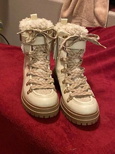 Circus NY by Sam Edelman Women's Sz 8 Gretchen Ivory Shearling Zip Combat Boots - Picture 1 of 13