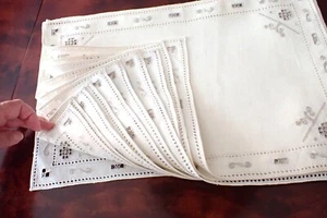 12 Piece Set Vintage Arts & Crafts Linen Placemats Cutwork Needlelace Embroidery - Picture 1 of 9