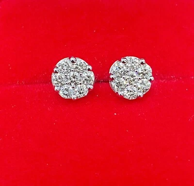 ¡Oferta! Aretes con racimo de diamantes genuinos redondos de oro de 10 quilates de 1,05 quilates de 8 mm Foto 1 de 4