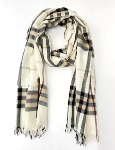 BURBERRY Cashmere Rectangle Scarf Ivory Nova Check Pattern Thin Lightweight - Picture 1 of 5