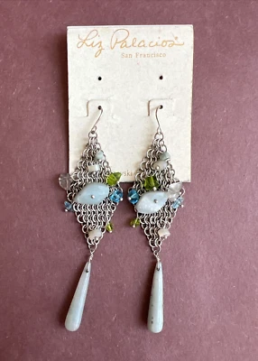 Liz Palacios серебристого тона сетки и цветные драгоценные камни Swarovski Chandelier серьги новый с Ярлыками - Изображение 1 из 4