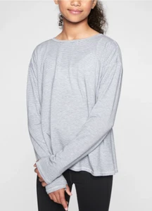 Athleta Girl Bigger Plans Long Sleeve Top Shirt Girls Medium 8 10 Gray Striped - Picture 1 of 9
