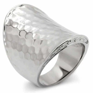 Silver Wide Band Dome Hammered Stainless Steel & Heart  Cocktail Ring - Picture 1 of 5
