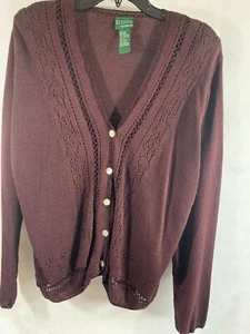  Women's Cardigan Sweater Size L Country Classics by Koret Deep Maroon  - Picture 1 of 7