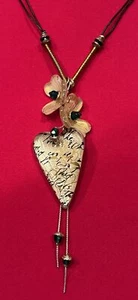 Vintage Orno Lalo Heart w Flowers & Beads Pendant Necklace - Picture 1 of 9