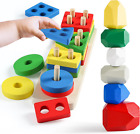 Holz Sortieren & Stapeln Steine Spielzeug für Kleinkinder Kinder, Formsortierer Spielzeug