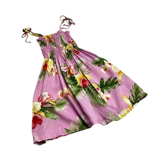 RJC Hawaiian Pink Tropical Floral Sleeveless Sun Dress Girl's Size 5 Made In USA - Picture 1 of 6